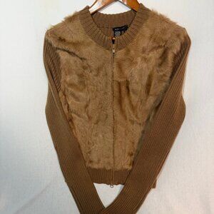 BCBG Max Azria Wool Goat Fur Jacket Women’s M Zip Up Luxury Winter